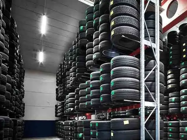 Stock of new tyres ready for fitting in Hereford